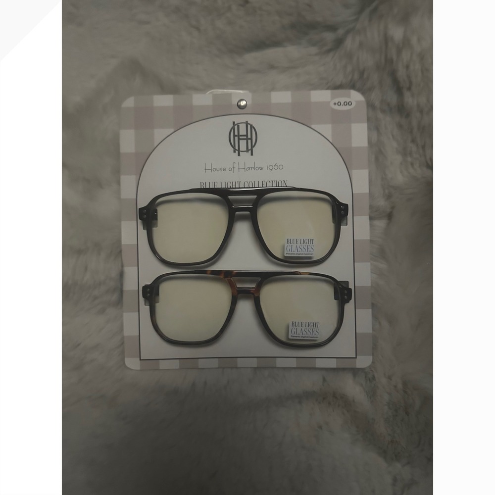 House of Harlow 1960 Blue Light Glasses 2 Pack Tortoise Square Aviator +0.00